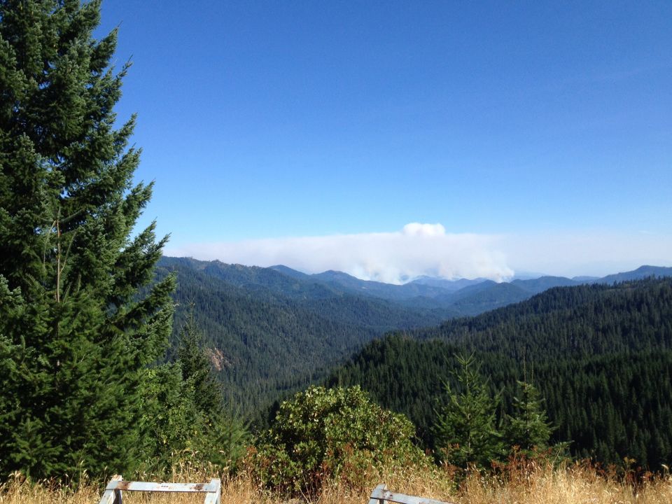 Just past the Oregon/California border looking south at very large forest fire August 2014.